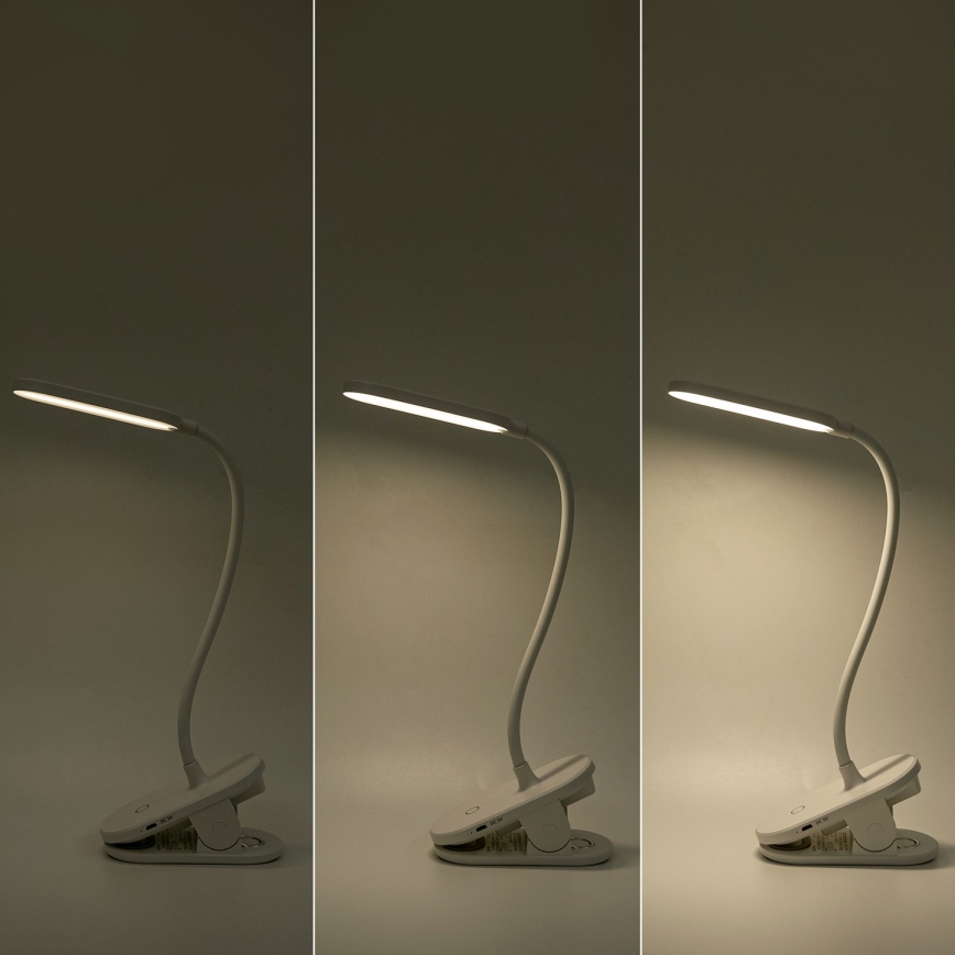 Aigostar - LED Dimmable rechargeable table lamp with clip LED/2,5W/5V 1200mAh white