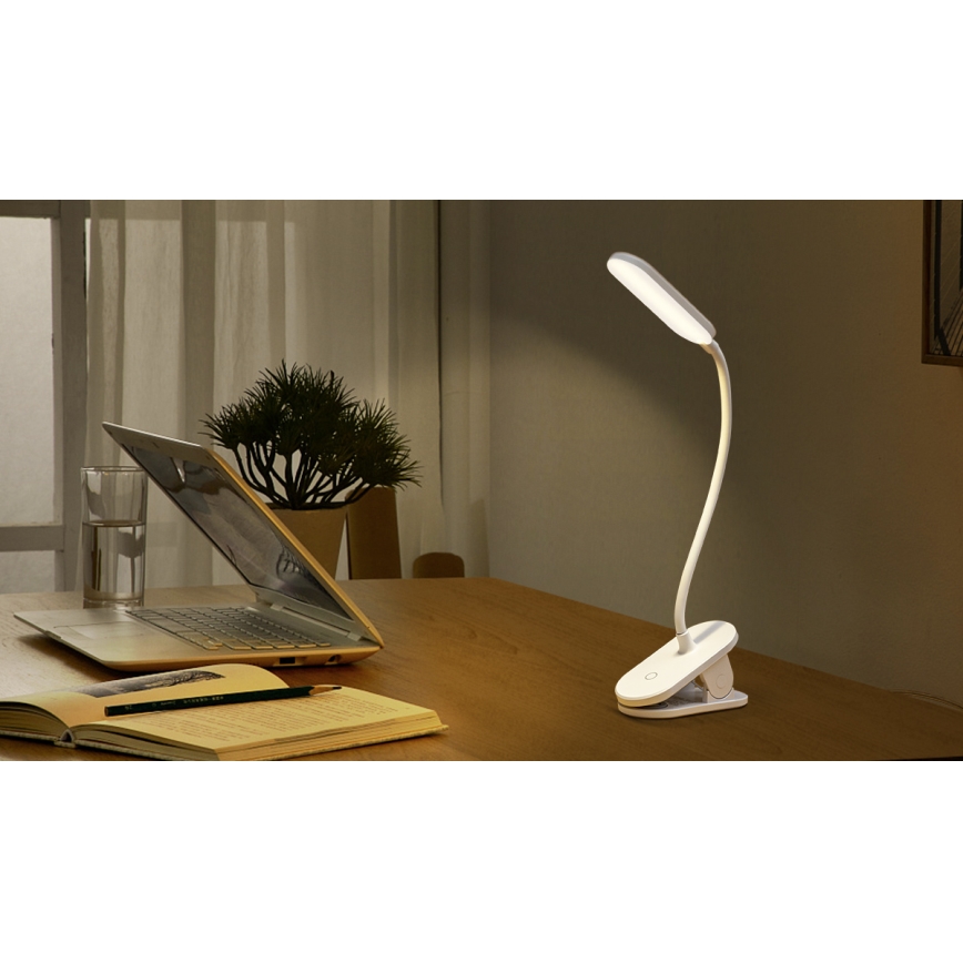 Aigostar - LED Dimmable rechargeable table lamp with clip LED/2,5W/5V 1200mAh white
