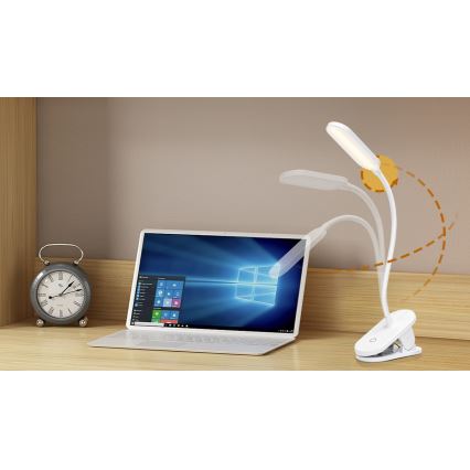 Aigostar - LED Dimmable rechargeable table lamp with clip LED/2,5W/5V 1200mAh white