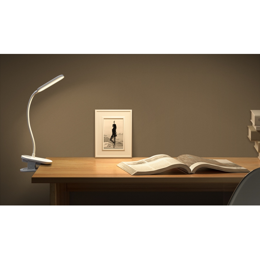 Aigostar - LED Dimmable rechargeable table lamp with clip LED/2,5W/5V 1200mAh white