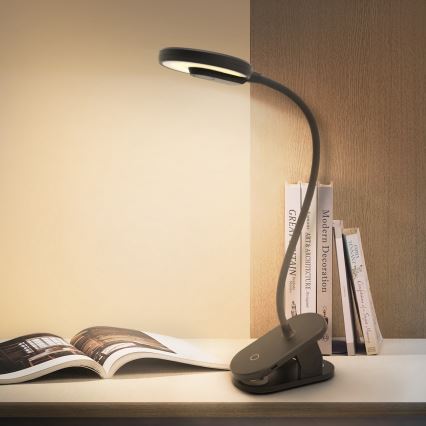 Aigostar - LED Dimmable rechargeable table lamp with clip LED/3W/5V 1800mAh black