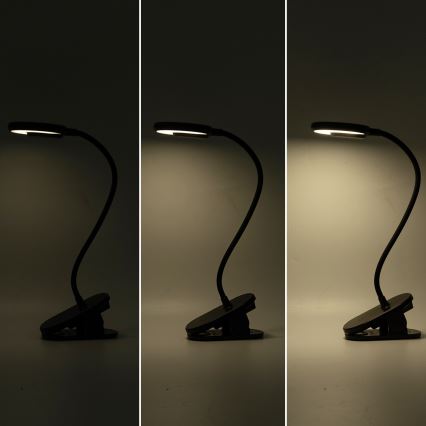 Aigostar - LED Dimmable rechargeable table lamp with clip LED/3W/5V 1800mAh black