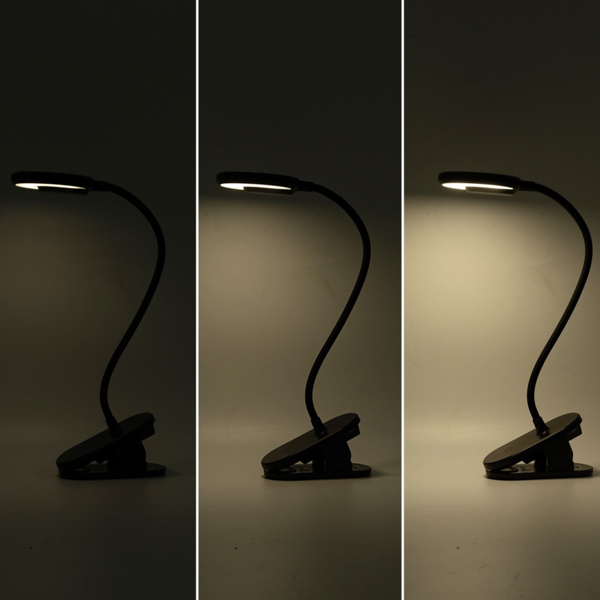 Aigostar - LED Dimmable rechargeable table lamp with clip LED/3W/5V 1800mAh black