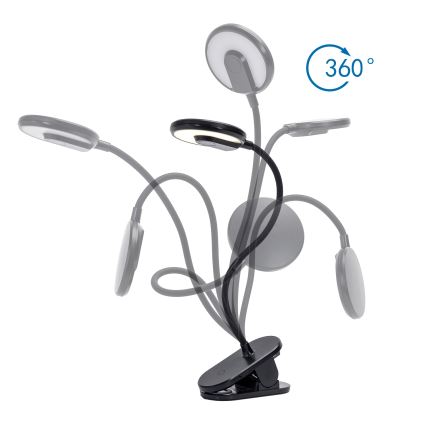 Aigostar - LED Dimmable rechargeable table lamp with clip LED/3W/5V 1800mAh black