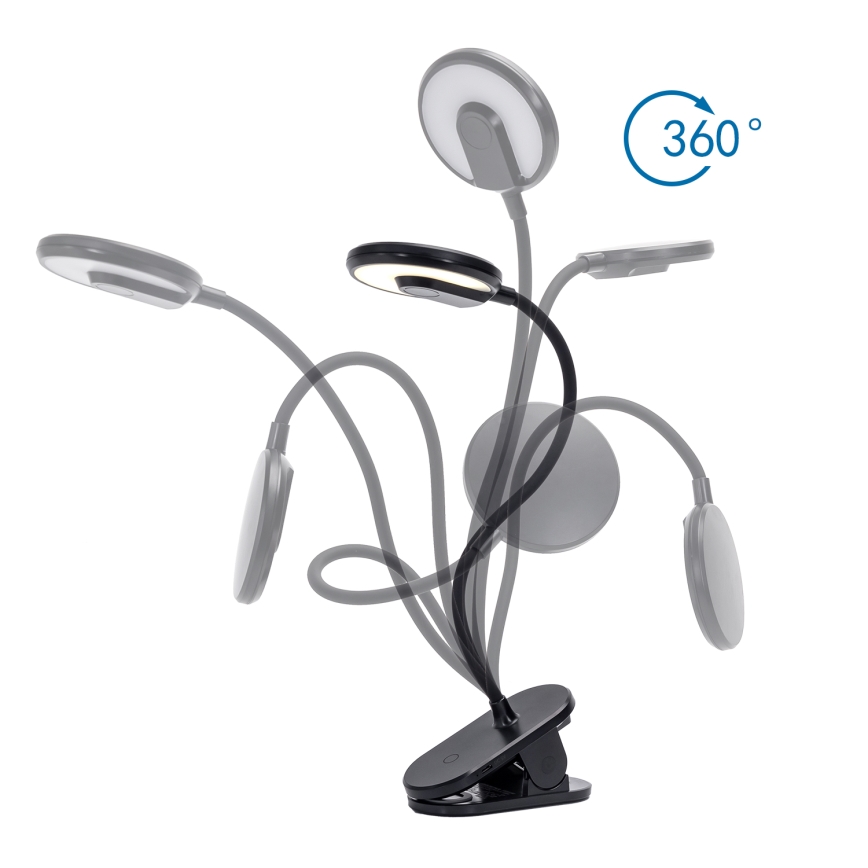Aigostar - LED Dimmable rechargeable table lamp with clip LED/3W/5V 1800mAh black