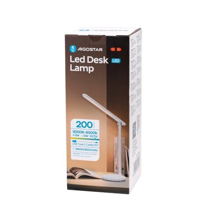 Aigostar - LED Dimmable rechargeable touch table lamp LED/3W/5V 2700/4000/6500K 1800 mAh