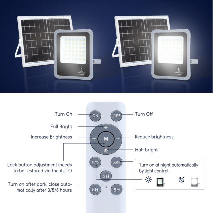 Aigostar - LED Dimmable solar floodlight LED/100W/3,2V IP65 10000 mAh + RC