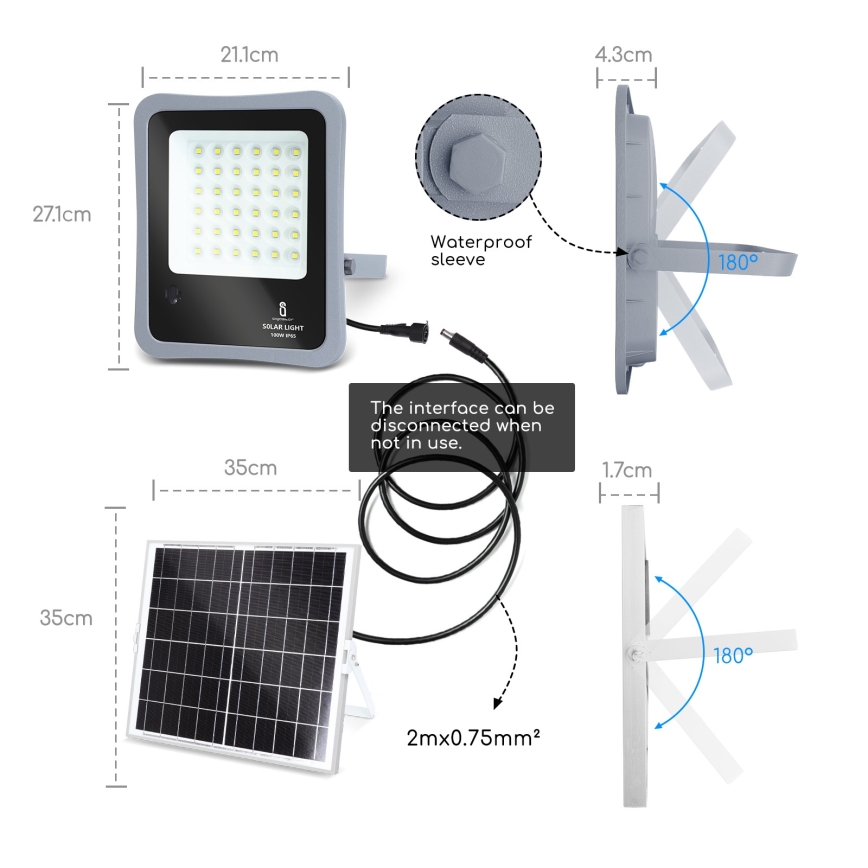 Aigostar - LED Dimmable solar floodlight LED/100W/3,2V IP65 10000 mAh + RC