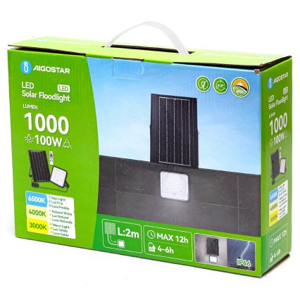 Aigostar - LED Dimmable solar floodlight LED/100W/3,4V 3000/4000/6500K IP66 + remote control