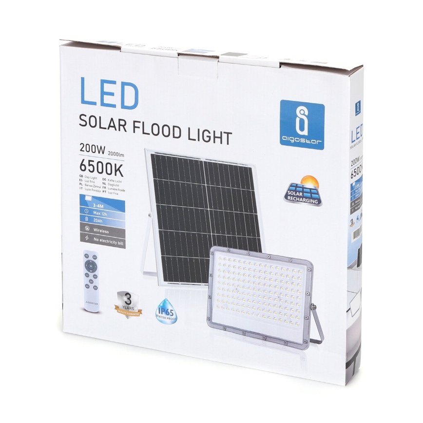 Aigostar - LED Dimmable solar floodlight LED/200W/3,2V IP65 + remote control