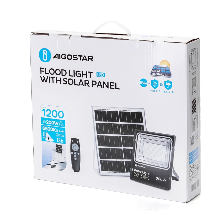 Aigostar - LED Dimmable solar floodlight LED/200W/3,2V IP66 + remote control
