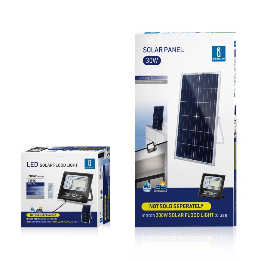 Aigostar - LED Dimmable solar floodlight LED/200W/3,2V IP67 + remote control