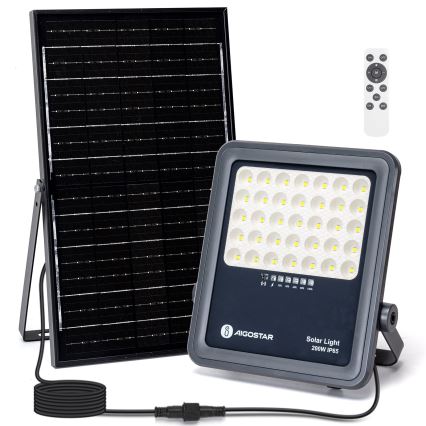 Aigostar - Dimmable LED Solar Floodlight LED/200W/3.4V IP65 15000 mAh + Remote Control