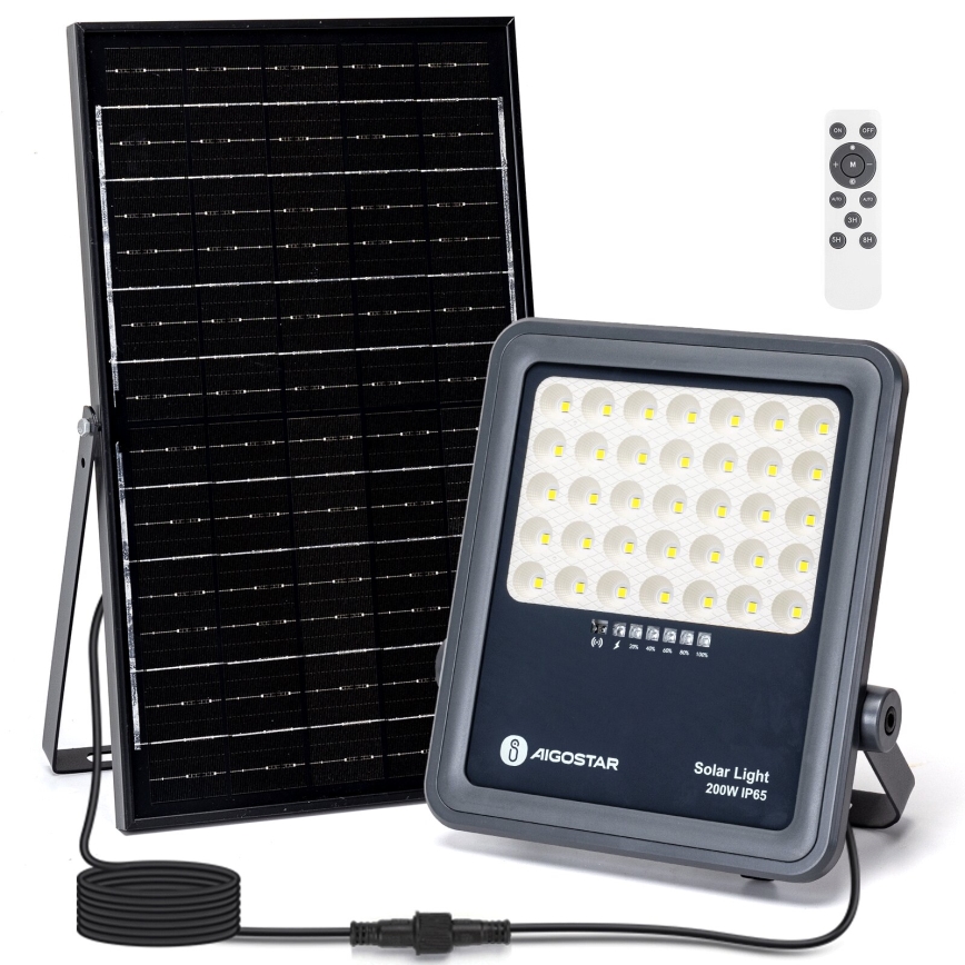 Aigostar - Dimmable LED Solar Floodlight LED/200W/3.4V IP65 15000 mAh + Remote Control