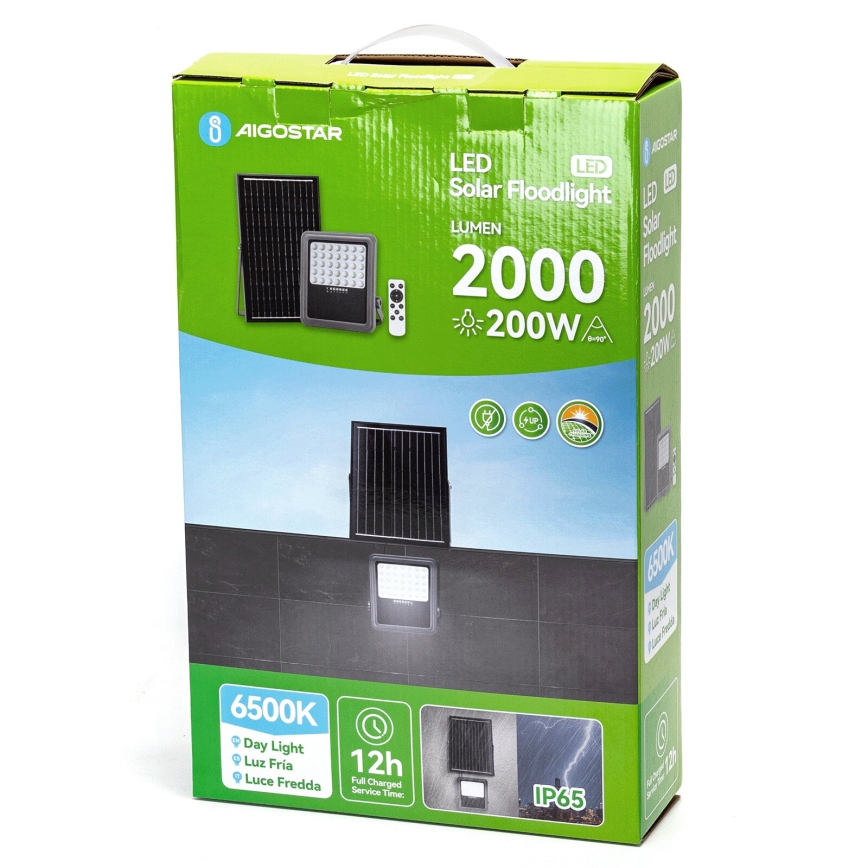 Aigostar - Dimmable LED Solar Floodlight LED/200W/3.4V IP65 15000 mAh + Remote Control