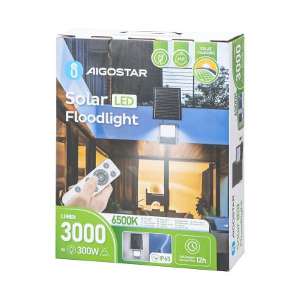 Aigostar - LED Dimmable solar floodlight LED/300W/3,4V IP65 + remote control