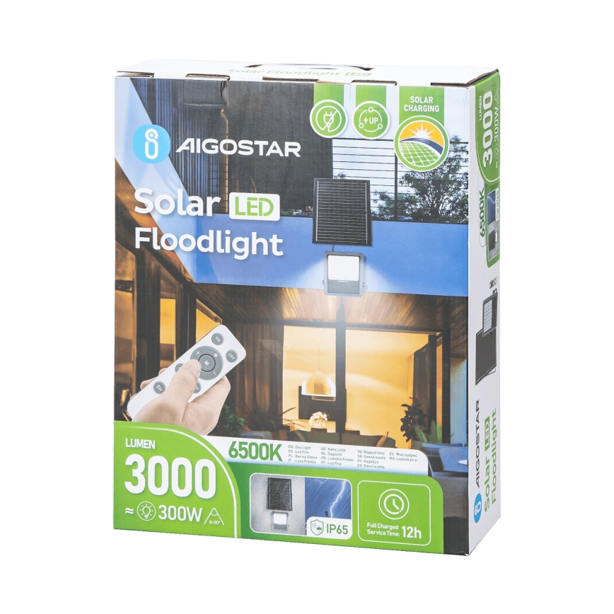 Aigostar - LED Dimmable solar floodlight LED/300W/3,4V IP65 + remote control