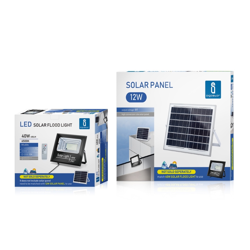 Aigostar - LED Dimmable solar floodlight LED/40W/3,2V IP67 + RC