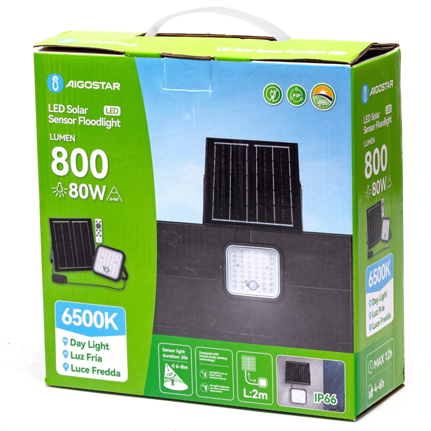 Aigostar - LED Dimmable solar floodlight with sensor LED/80W/3,4V 6500K IP66 4000 mAh + remote control