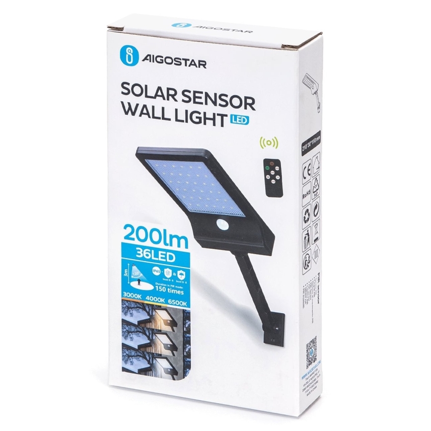 Aigostar - LED Dimmable solar lamp with sensor LED/2,3W/5,5V IP65 + remote control