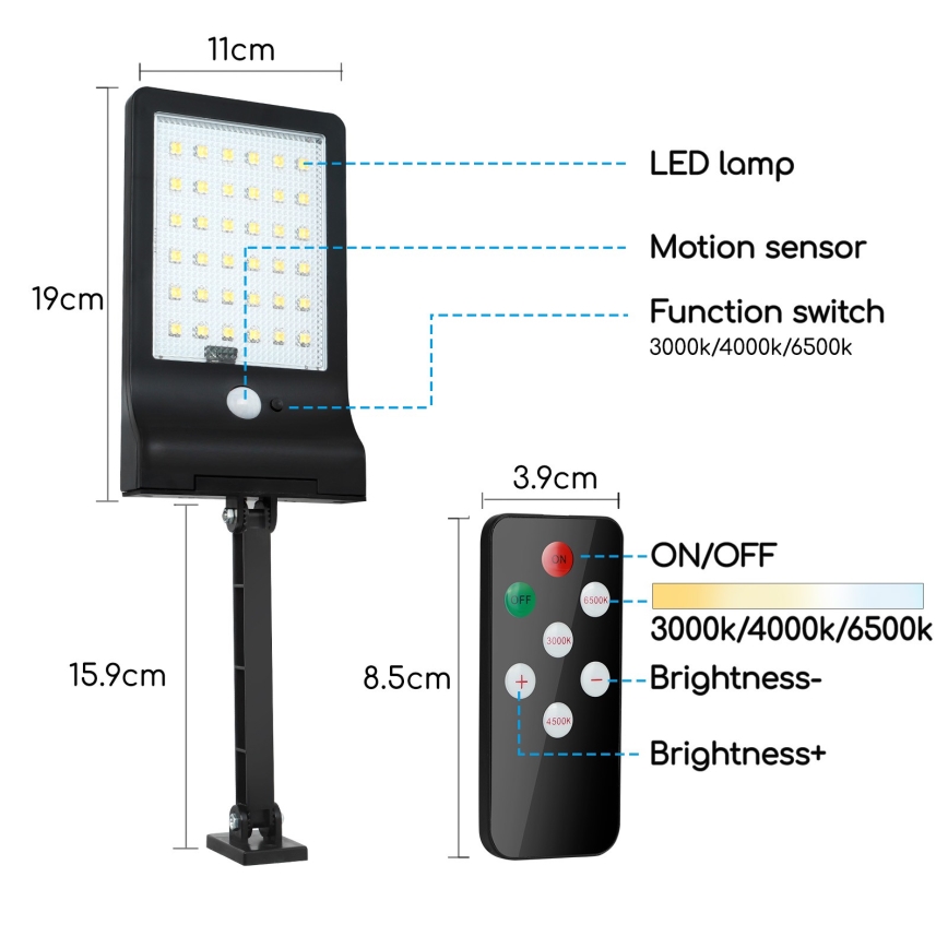 Aigostar - LED Dimmable solar lamp with sensor LED/2,3W/5,5V IP65 + remote control