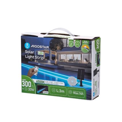 Aigostar - LED Dimmable solar strip LED/1,6W/3,2V 3 m 1600 mAh 6500K IP65 + remote control