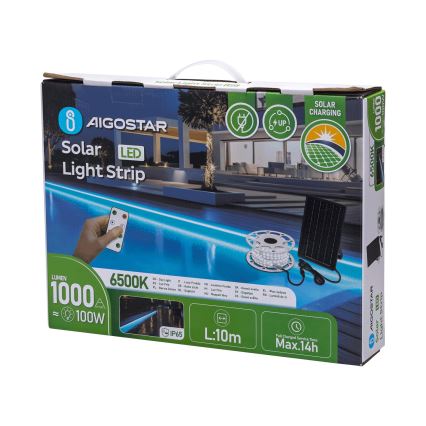 Aigostar - LED Dimmable solar strip LED/20W/3,2V 20 m 2700K IP65 20000 mAh + remote control