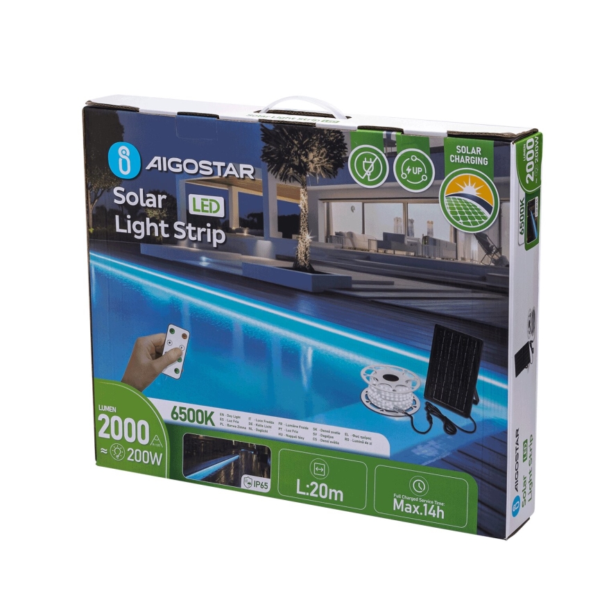 Aigostar - LED Dimmable solar strip LED/20W/3,2V 20 m 6500K IP65 + remote control