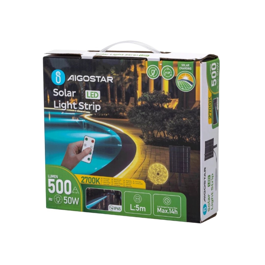 Aigostar - LED Dimmable solar strip LED/5W/3,2V 5 m 2700K IP65 + remote control