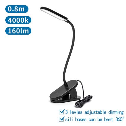 Aigostar - LED Dimmable table lamp with clip LED/2,5W/5V black