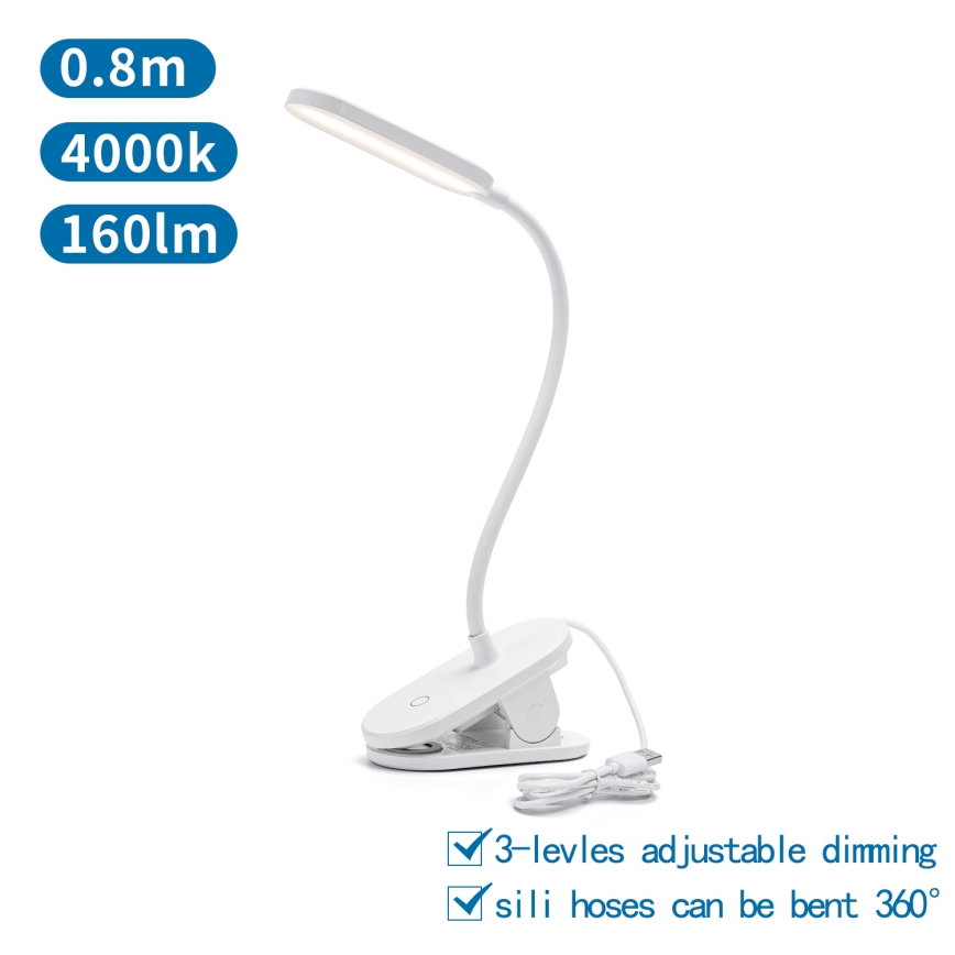 Aigostar - LED Dimmable table lamp with clip LED/2,5W/5V white