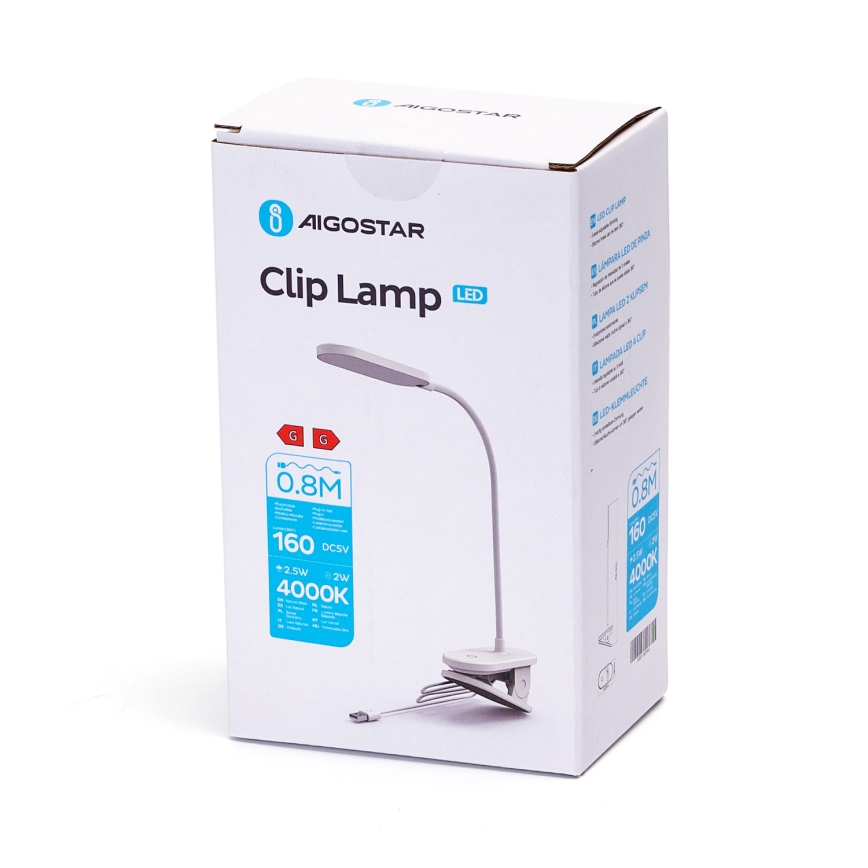 Aigostar - LED Dimmable table lamp with clip LED/2,5W/5V white