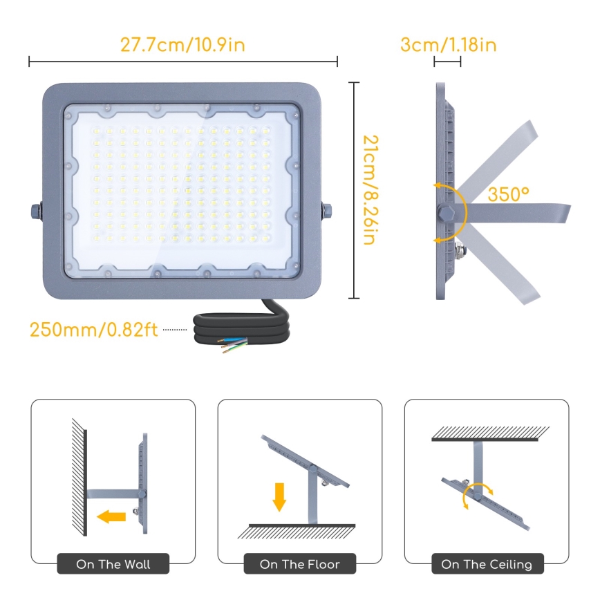 Aigostar - LED Floodlight LED/100W/230V grey 4000K IP65