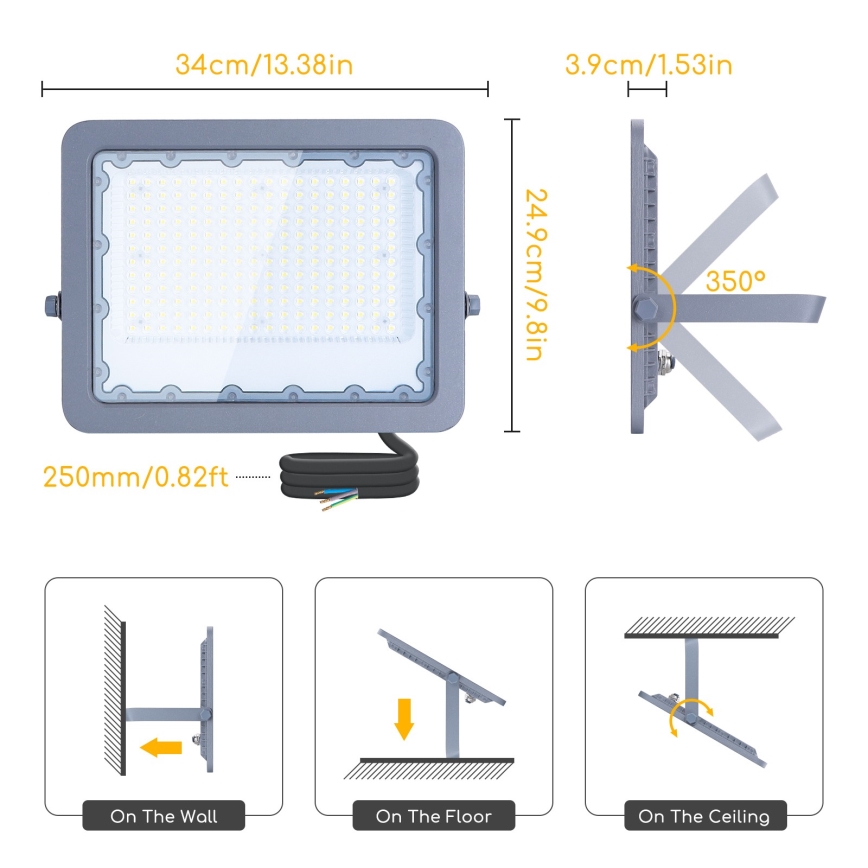 Aigostar - LED Floodlight LED/150W/230V grey 6500K IP65