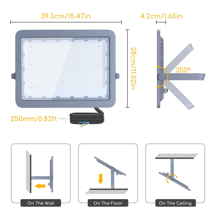 Aigostar - LED Floodlight LED/200W/230V grey 6500K IP65