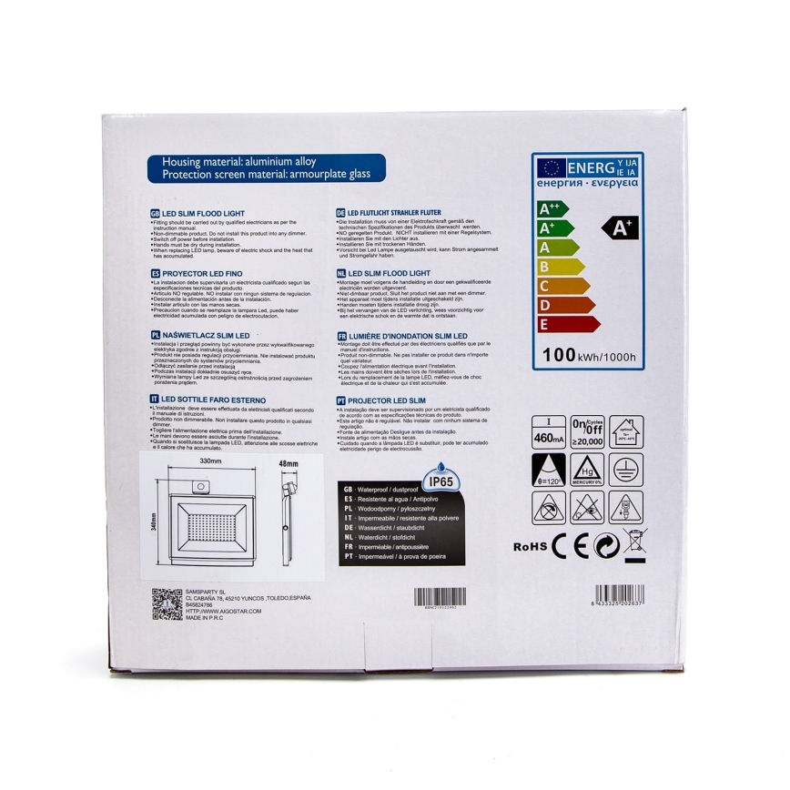 Aigostar - LED Floodlight with a sensor LED/100W/230V 4000K IP65 white