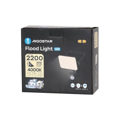Aigostar - LED Floodlight with a sensor LED/20W/230V 4000K IP65 black