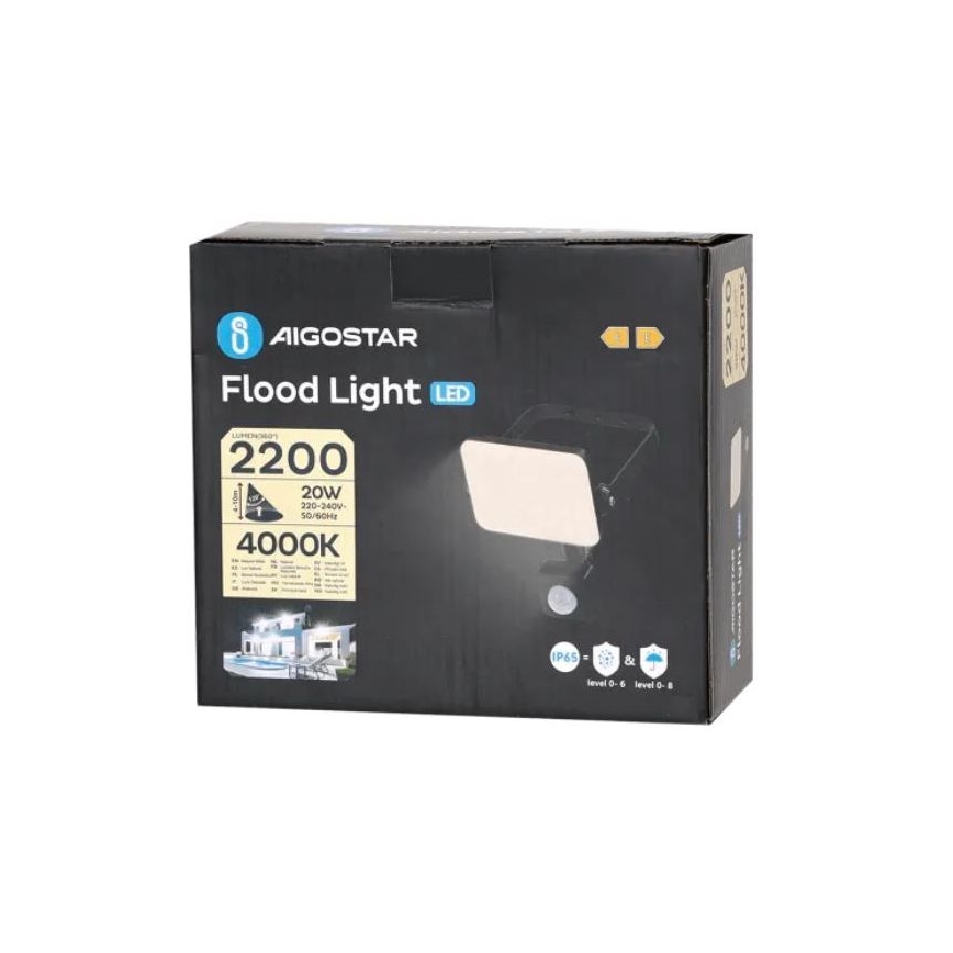 Aigostar - LED Floodlight with a sensor LED/20W/230V 4000K IP65 black