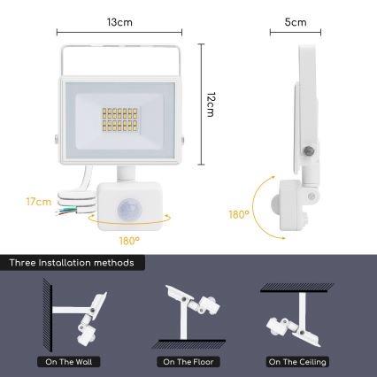 Aigostar - LED Floodlight with a sensor LED/20W/230V 4000K IP65 white