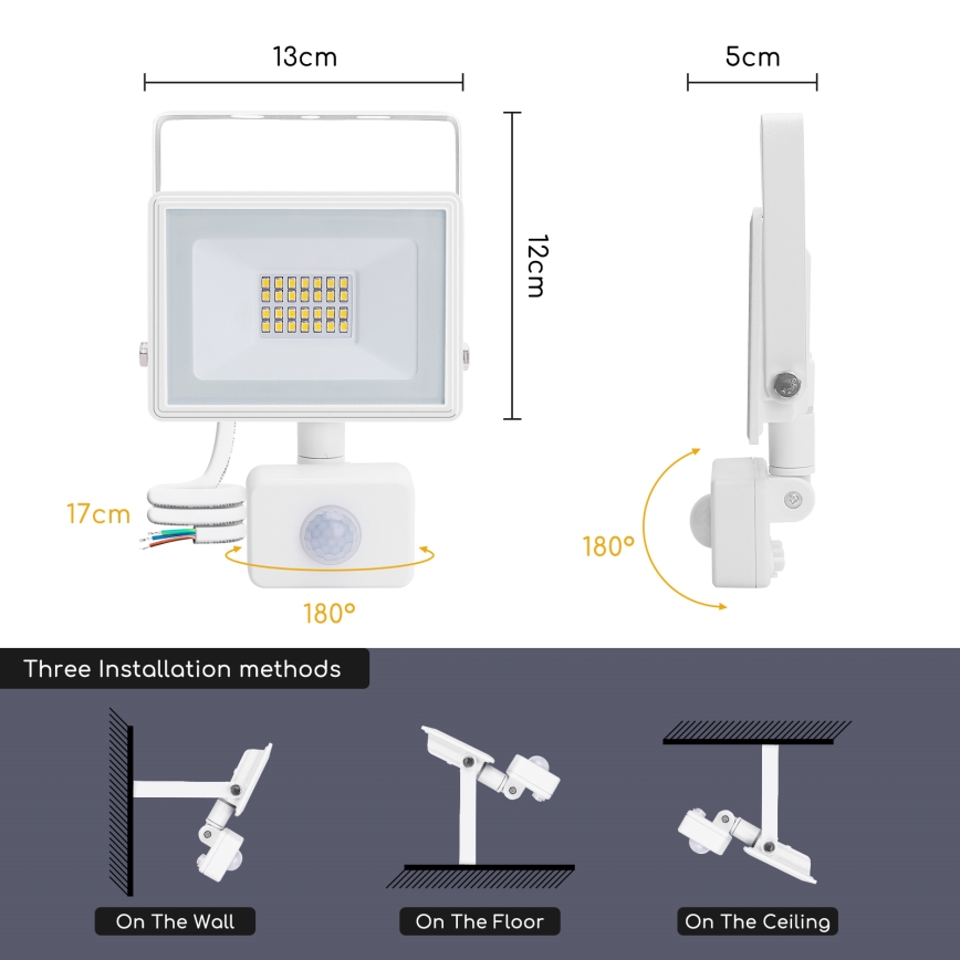 Aigostar - LED Floodlight with a sensor LED/20W/230V 4000K IP65 white