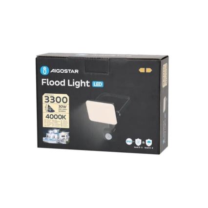 Aigostar - LED Floodlight with a sensor LED/30W/230V 4000K IP65 black