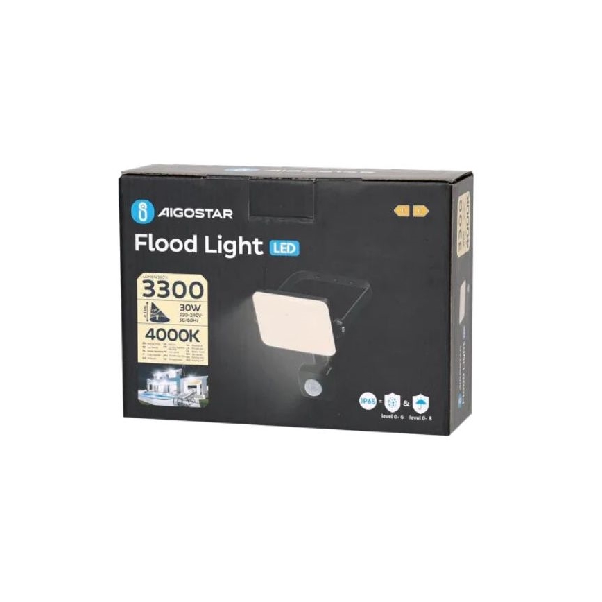 Aigostar - LED Floodlight with a sensor LED/30W/230V 4000K IP65 black
