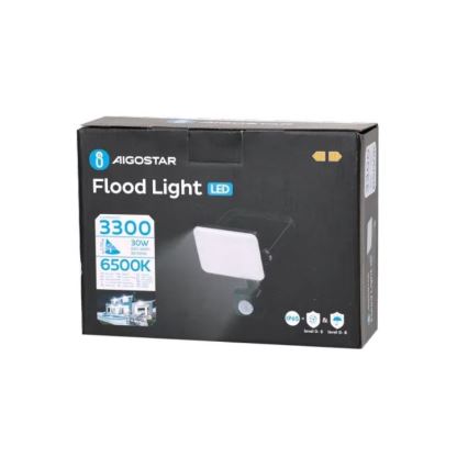 Aigostar - LED Floodlight with a sensor LED/30W/230V 6500K IP65 black