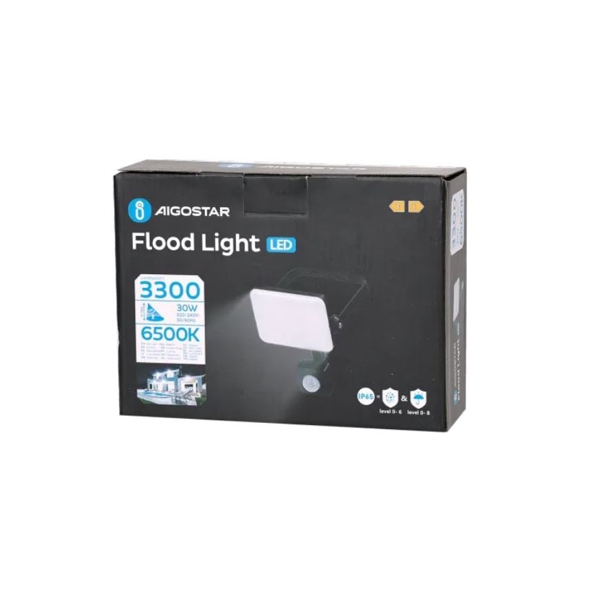 Aigostar - LED Floodlight with a sensor LED/30W/230V 6500K IP65 black