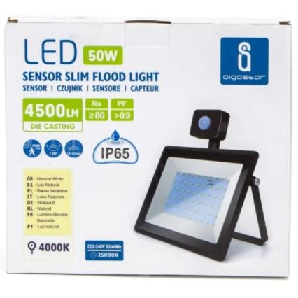 Aigostar - LED Floodlight with a sensor LED/50W/230V 4000K IP65 black