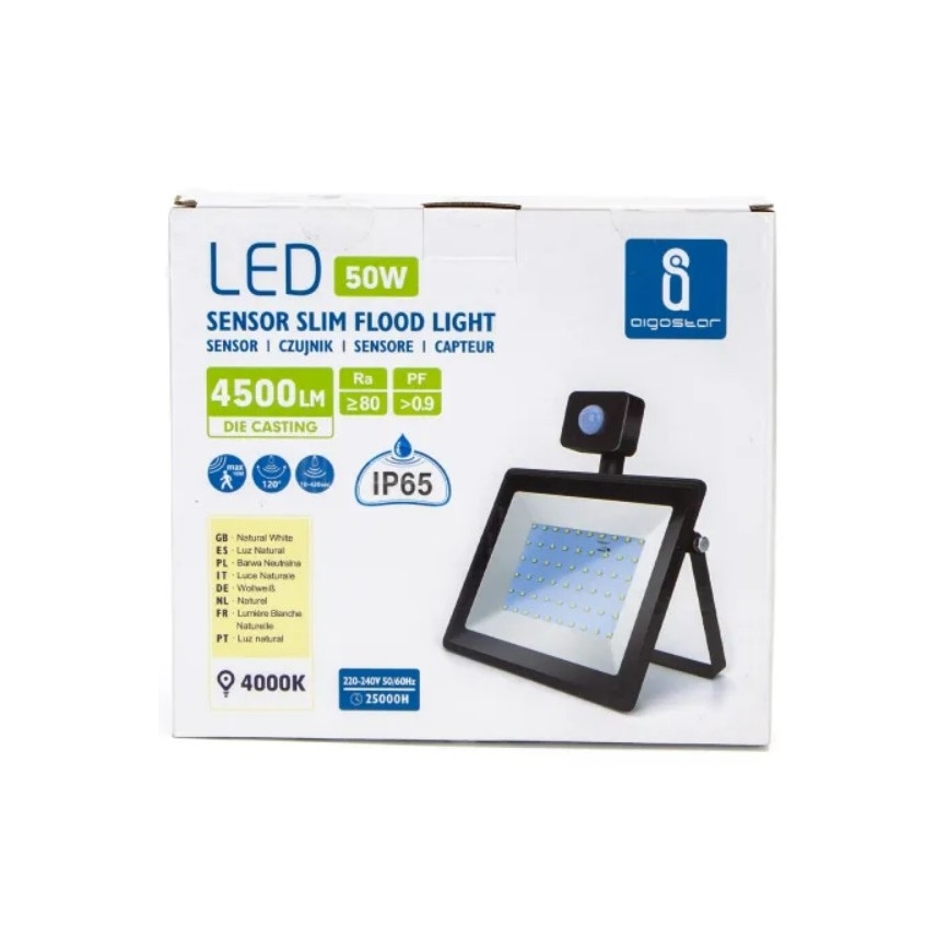 Aigostar - LED Floodlight with a sensor LED/50W/230V 4000K IP65 black