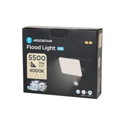 Aigostar - LED Floodlight with a sensor LED/50W/230V 4000K IP65 black