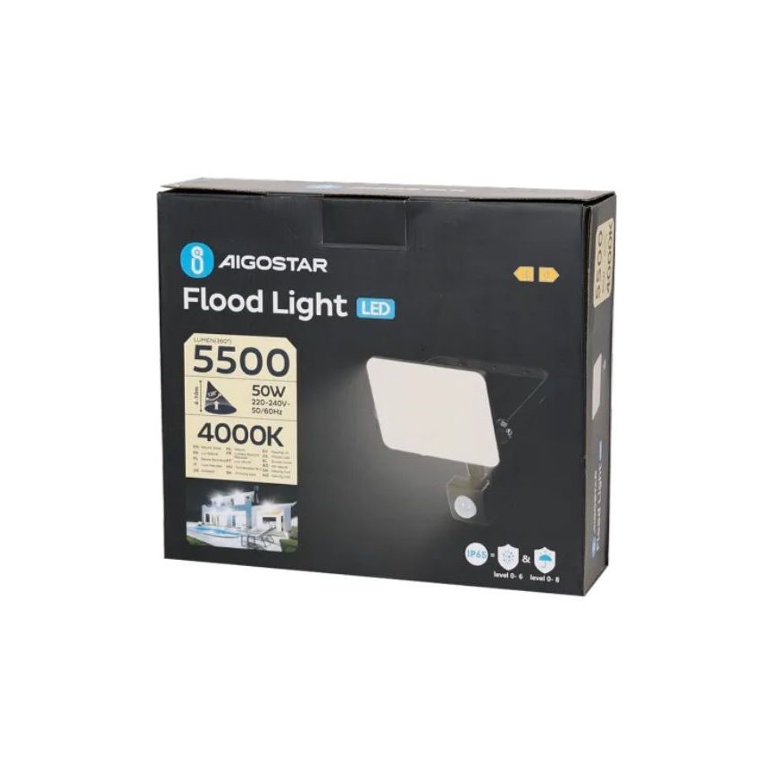 Aigostar - LED Floodlight with a sensor LED/50W/230V 4000K IP65 black