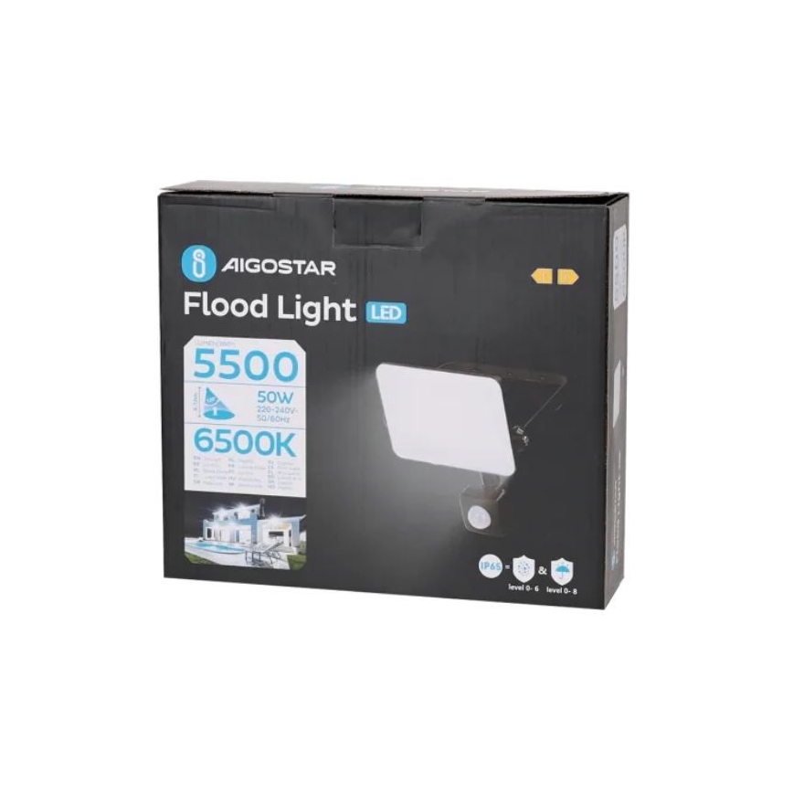 Aigostar - LED Floodlight with a sensor LED/50W/230V 6500K IP65 black