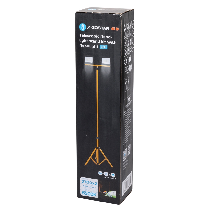 Aigostar - LED Floodlight with Stand 2xLED/30W/230V 6500K IP65 orange/black